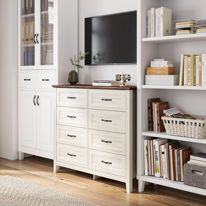 LINSY HOME Dresser for Bedroom, 8 Drawer Dresser with Metal Handles, White Chest of Drawers for Living Room, Entryway and Hallway, White Beige - WoodArtSupply