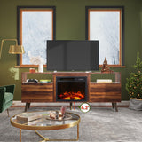 WLIVE TV Stand for 65 Inch TV, 58 Inch Entertainment Center with 18 Inch Electric Fireplace, Media Console with 2 Storage Cabinets for Living Room, Bedroom and Office, Rustic Brown WLIVE