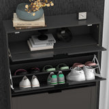 TaoHFE Modern Shoe Cabinet for Entryway - Black Wooden Hidden Shoe Cabinet - Narrow Free Standing 3 Tier Rack TaoHFE