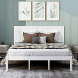 Merax Queen Size Wood Platform Bed with Headboard – White Finish, No Box Spring Needed Merax