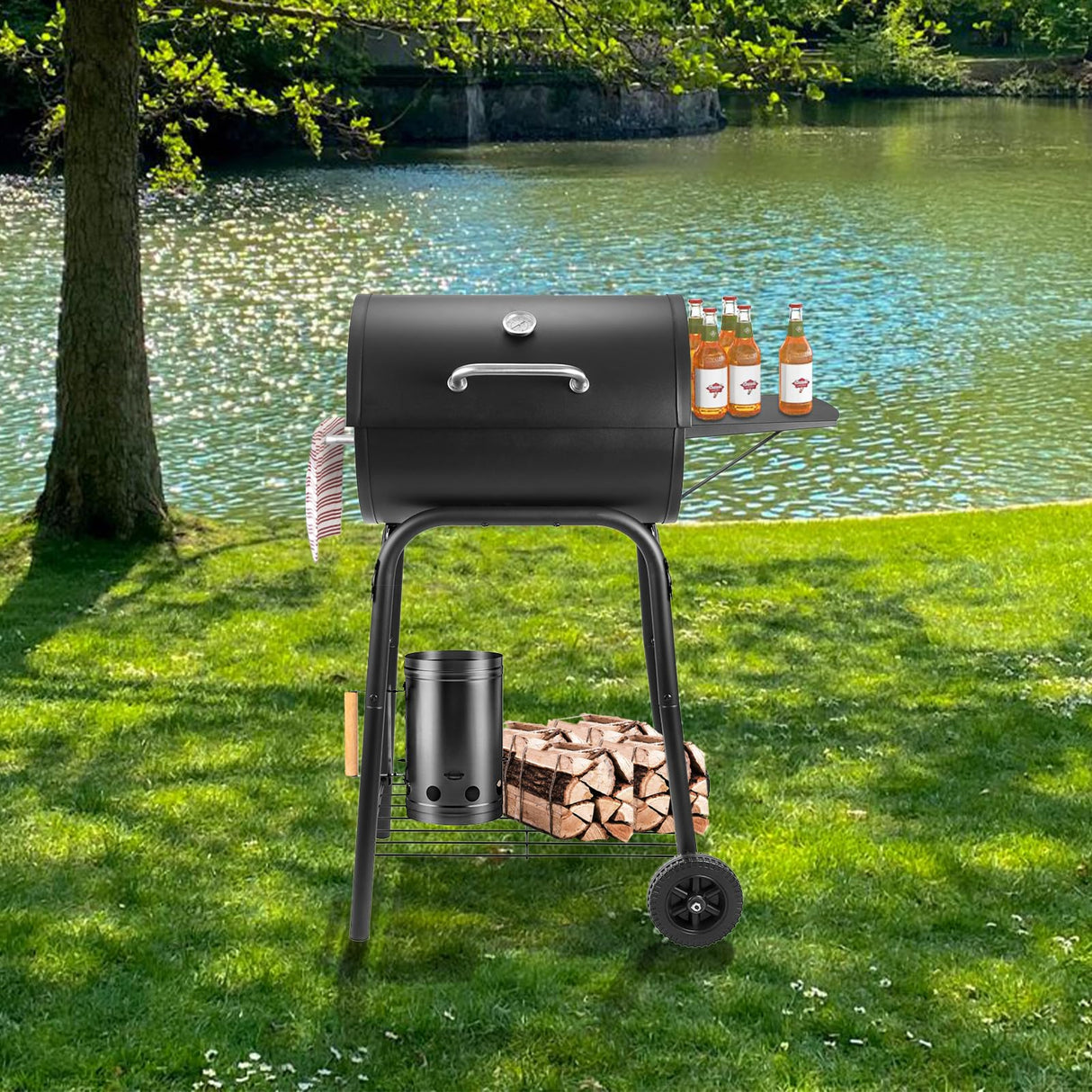 Kendane Barrel Charcoal Grill, Large Charcoal Grills with Side Shelf, Outdoor BBQ Grill,Perfect for Backyard Camping, Patio Parties, and Picnics Kendane