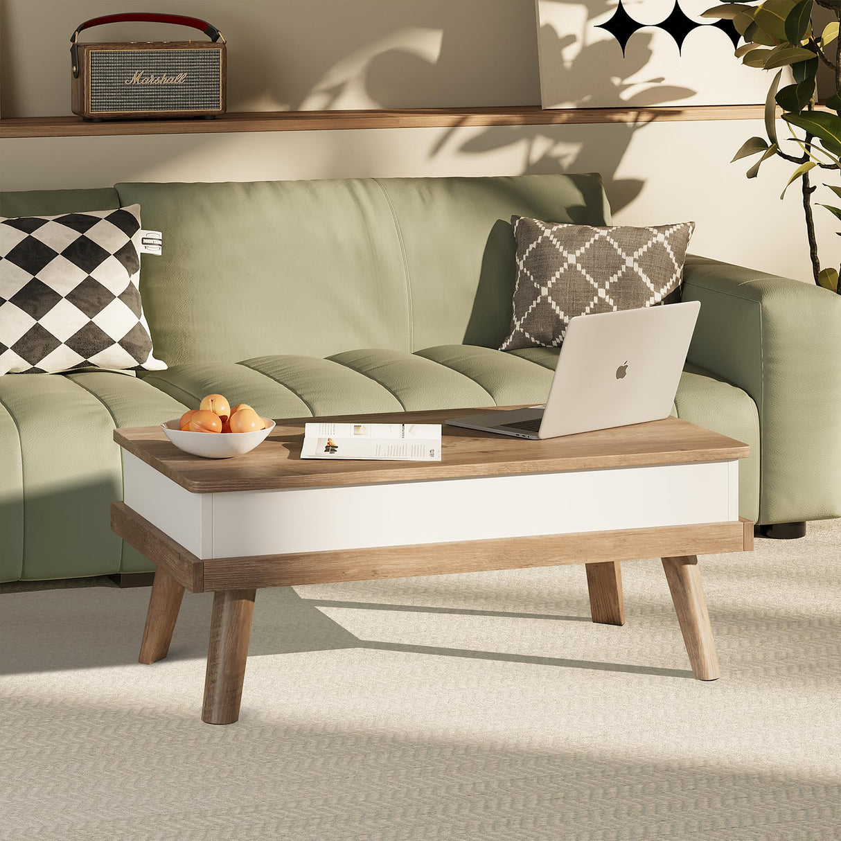 Meilocar Wood Coffee Table, Lift Top Coffee Table with Hidden Compartment, Coffee Table for Living Room Reception Room, 39.4in L, Ivory Meilocar