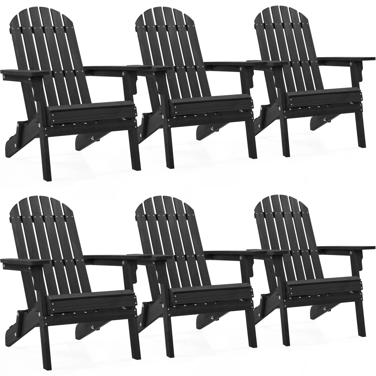 Yaheetech Folding Adirondack Chair Set of 6 Outdoor, 300LBS Solid Wood Garden Chair Weather Resistant, Fire Pit Lounge Chairs for Garden/Yard/Patio/Lawn, Black Yaheetech