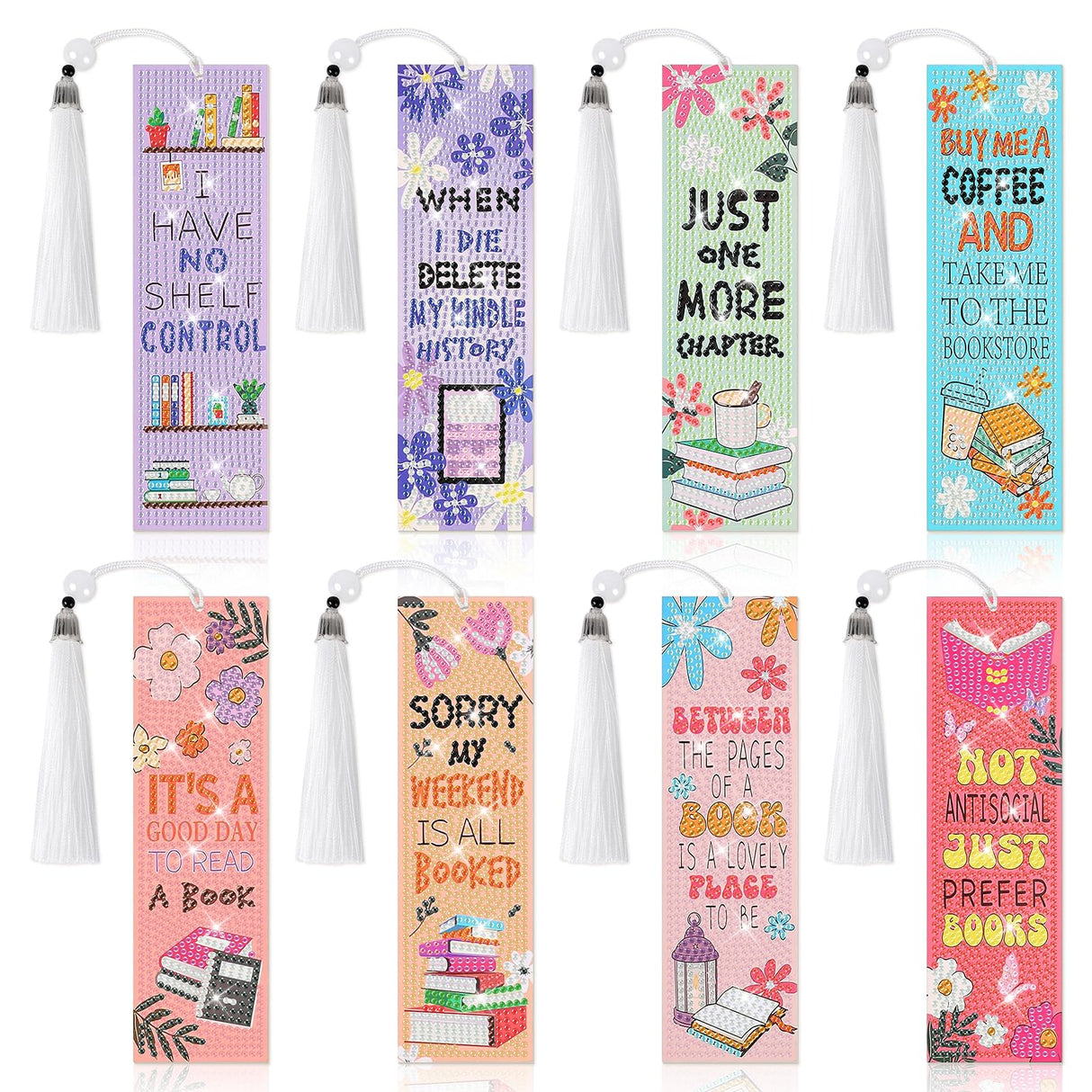 8 Pieces Book Lovers Diamond Art Bookmarks 5d Beaded Bookmark Acrylic Tassel Bookmark for DIY Making Beginners Kids Adults Arts Craft Supplies clothmile