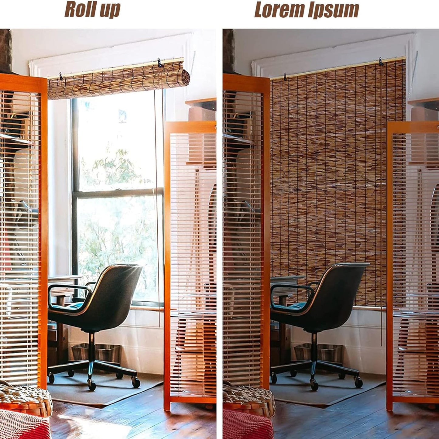 Natural Bamboo Roller Blinds for Outdoor and Indoor Use - 23x59in, Brown - WoodArtSupply