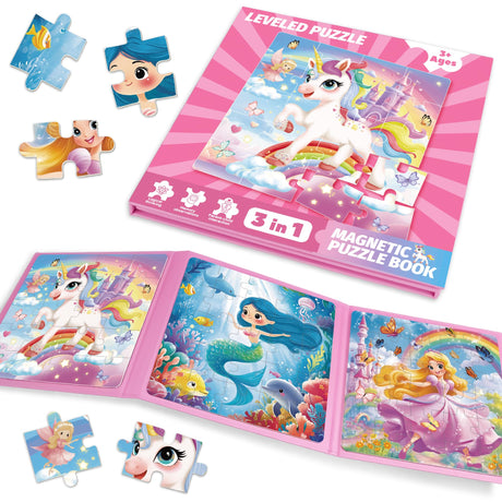 Magnetic Puzzles for Toddlers Ages 3-5, Unicorn Mermaid Princess Magnetic Puzzles for Kids Ages 4-6, Travel Jigsaw Puzzles Toys for Car Airplane Road Trip Activities Game, Girls Birthday Gifts Sticeard