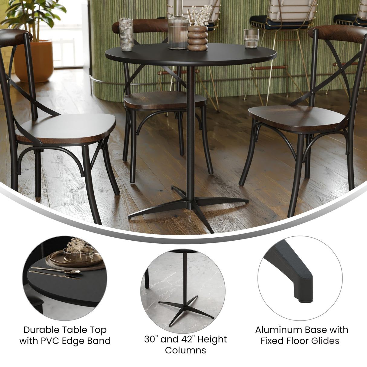 Flash Furniture Lars Black 30'' Round Wood Cocktail Table with 30'' and 42'' Columns Flash Furniture