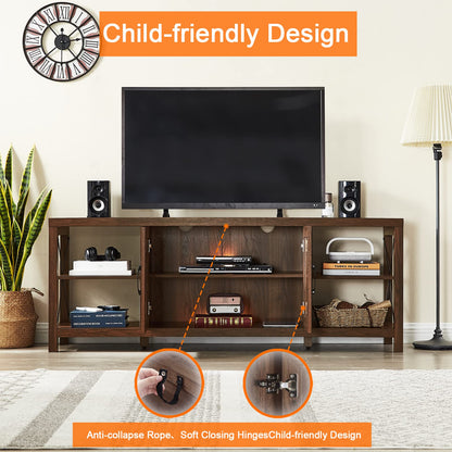 Okvnbjk TV Stand for 75 Inch TV with Storage,65 Inch Width Wood TV Stand for 65 70 75+ Inch TV with Soft Closing Door Hinges, Dark Walnut - WoodArtSupply