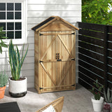 Outsunny Outdoor Storage Cabinet with Waterproof Asphalt Roof, Wooden Garden Shed with Double Lockable Doors and Shelves, Wood Tool Shed for Backyard, Patio, Lawn, Natural Outsunny