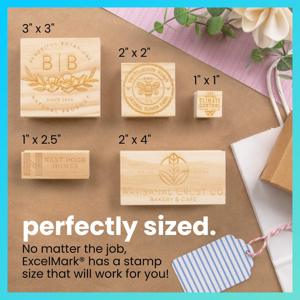 ExcelMark Custom Logo Stamp - Personalized Wood Rubber Stamp - Upload Your Own Image (1"x2.5") ExcelMark