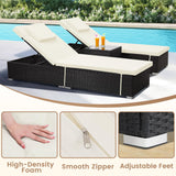 Murago 3 Piece Set, Includes 2 Wicker Chaise Lounge Chairs for Outdoors with Matching Side Table, Idea Oversized Reclining Patio Lounger with Washable Cushions, White Murago