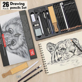 Brusarth Charcoal Pencils for Drawing, Set of 26, Professional Drawing Sketch Pencils, Art Supplies for Drawing, Shading, Sketching, Blending, Artist Pencils for Beginners & Pro Artists Brusarth