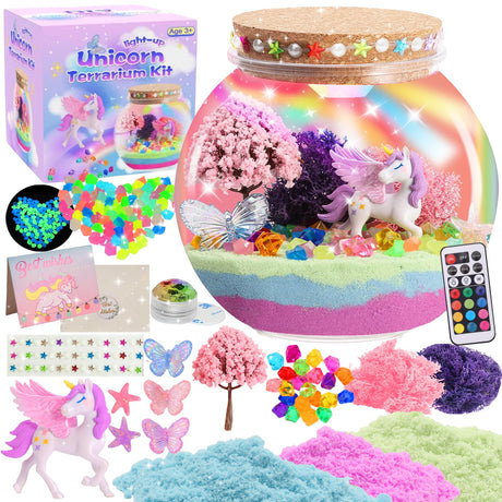 Unicorn Light-Up Terrarium Kit for Kids - Multicolor LED Night Light Birthday Gifts - Unicorn Toys for Girls Ages 4-6 7 8 9 10 Year Old - Kids Arts and Crafts Kit kiddgroo