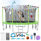 Lyromix Upgraded 12FT Trampoline for Kids and Adults, Large Outdoor Trampoline with Stakes, Light, Sprinkler, Basketball Hoop and Net, Capacity for 5-8 Kids and Adults Lyromix
