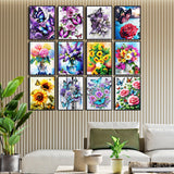 12 Pack Flowers Diamond Art Kits Packs for Adults, 5D Diamond Painting Kit Sets with Tools for Beginners DIY Full Drill Diamonds Paintings Crafts Gem Art by Number Gift Home Wall Decor (12x16 Inch) BWFY