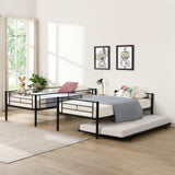 QSOSTNS Twin Over Twin Metal Bunk Bed with Trundle，Heavy Duty Bunk Beds Frame with 2 Side Ladders afety Guardrails and ladders for Kids/Teen/Adults, Easy to Assemble, No Box Spring Needed(Black) QSOSTNS