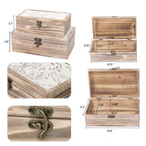 DECOR4SEASON Wooden Box Set of 2 - Rustic Farmhouse Decorative Boxes with Hinged Lid and Carved Design DECOR4SEASON