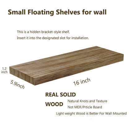 ROGMARS Small Floating Shelves for Wall 16 inches,Rustic Wood Bathroom Floating Wall Shelves with Invisible Brackets,Farmhouse Wooden Wall Mouted Floating Shelves for Kitchen,Bedroom,Living R - WoodArtSupply