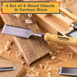 HAWERK Wood Chisel Sets - Wood Carving Chisels with Premium Wooden Case - Includes 6 pcs Wood Chisels & 2 Sharpening Stones Hawerk