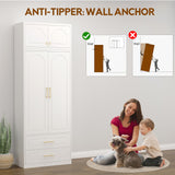UNICOLY 86" Wardrobe with Drawers, 71'' Armoire Wardrobe Closet with 15" Cabinet, Metal Clothes Storage Cabinet with Hanging Rod, for Bedroom School, Employee, Gym, Assembly Required, White UNICOLY