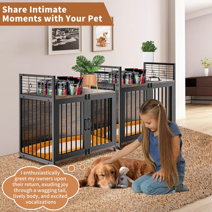 Wooden Dog Crate Furniture Large/Medium Dog, Dog Kennel Furniture Large Breed, Indoor Dog Cage Furniture Style with 2 Doors, End Table Dog Crate for 50-70 lbs Dogs (41" W x 23.2" D x 35.6" H) - WoodArtSupply