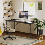 Huuger Modern Simple Office Desk, 63 Inch, Gaming & Writing Desk with Storage, Large Legroom, Metal Frame, Black Huuger