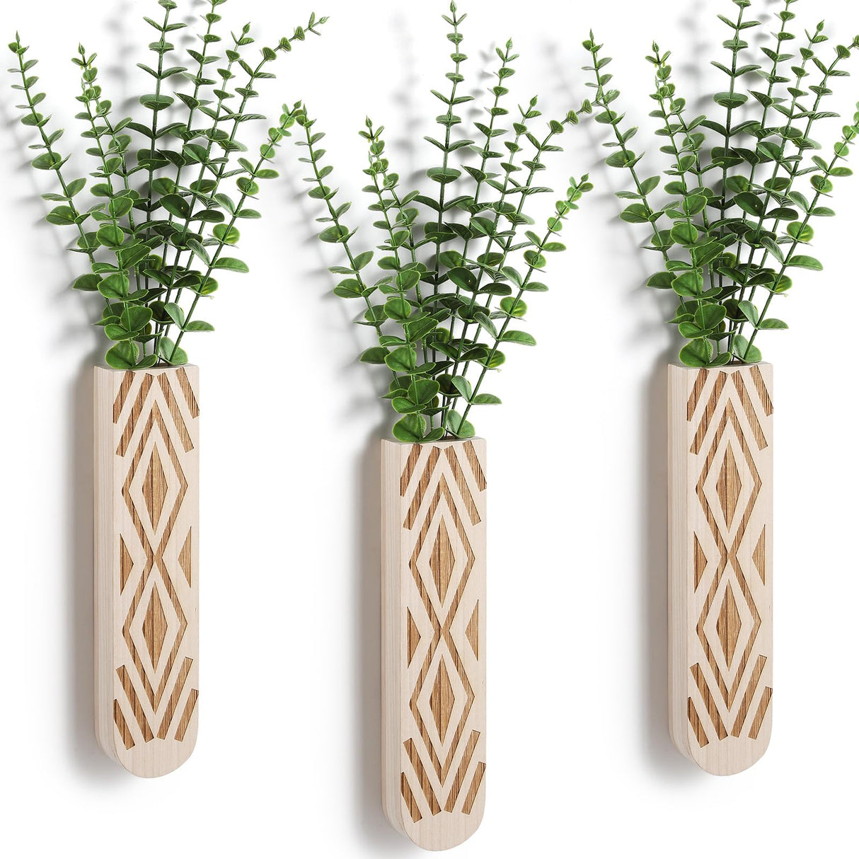 WEWEOW Wall Planter for Indoor Plants, 3 Pack Geometric Hanging Planter, Stylish Wood Vase for Fake Plants and Dried Flowers Stems, Boho Wall Decor for Living Room, Bedroom, Entryway WEWEOW