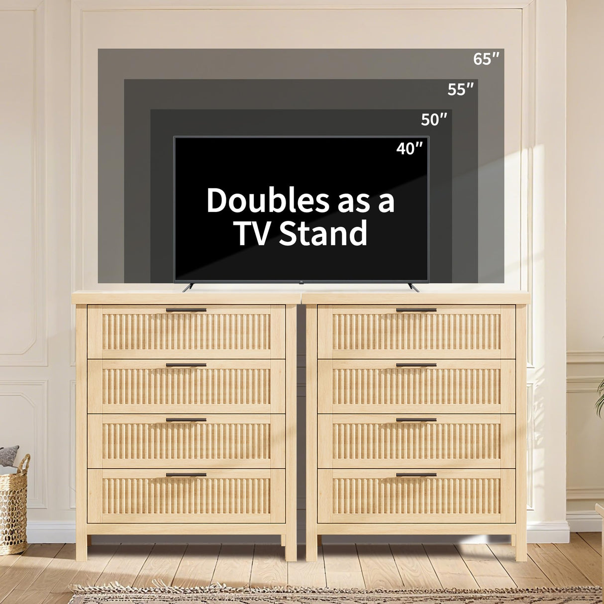 IDEALHOUSE Fluted 4 Drawers Dresser for Bedroom, 35.4" Tall Chest of Dressers for Closet, 4 Fluted Drawers with Metal Handle, Clothes Storage Cabinet for Bedroom, Nursery, Living Room, Natural Oak IDEALHOUSE