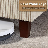 HOWE Queen Size Upholstered Platform Bed Frame, Wingback Bed with 50.8" Headboard, Corduroy/Solid Wood Leg/No Box Spring Needed/Noise Free/Cream HOWE