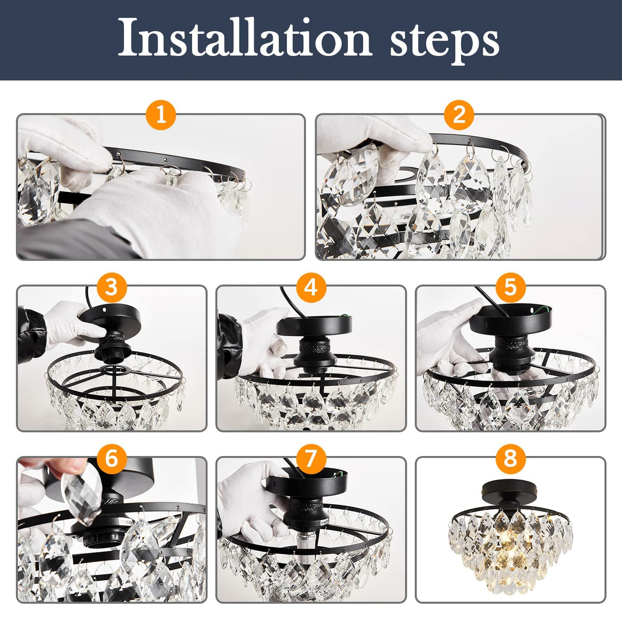 YYJLX Modern Small Crystal Ceiling Light Fixture Mini Black Semi Flush Mount Chandelier Light Fixture for Hallway Bedroom Bathroom Closet e26 YYJLX