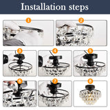 YYJLX Modern Small Crystal Ceiling Light Fixture Mini Black Semi Flush Mount Chandelier Light Fixture for Hallway Bedroom Bathroom Closet e26 YYJLX