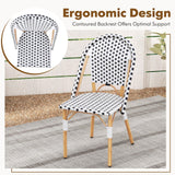 Tangkula French Bistro Chair Set of 4, Outdoor Armless Dining Chairs with Hand-Woven Rattan, Accent Chairs with Galvanized Metal Frame for Garden Kitchen Backyard Porch (Black & White) Tangkula