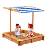 Kids Sandbox with Cover, 46" Wooden Sand Box w/Adjustable Canopy, Large Outdoor Cedar Sandpit for Backyard Play Mederra