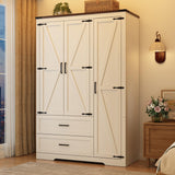 St.Mandyu Farmhouse Wardrobe Armoire Closet with 3 Doors and 2 Drawers, 70.1" Wooden Clothing Storage Cabinet, Freestanding Large Capacity Storage Wardrobe Armoire with Hanging Rod for Bedroom, White St.Mandyu