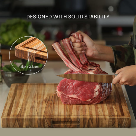 Teakhaus Carving Board - Large (L) Wood Cutting Board with Juice Groove and Grip Handles - Reversible Teak Edge Grain Wood - Knife Friendly - FSC Certified Teakhaus