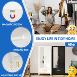 GAIOUS Steel Armoire Wardrobe Closet with Mirror Doors, 71" Household Wardrobe Cabinet with Hanging Rod and Drawer, Metal Clothing Storage Cabinet with Adjustable Shelf for Bedroom, Cloak, Gym(White) GAIOUS