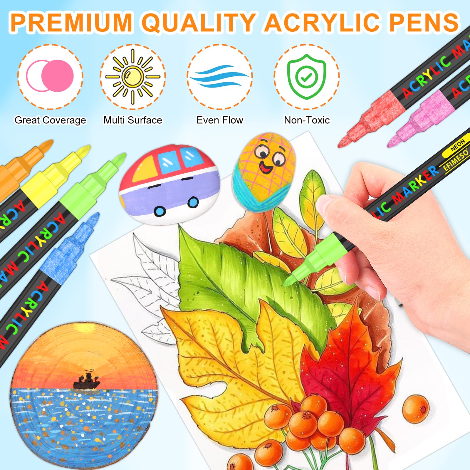 XPaoFey 120 Colors Acrylic Paint Pens, Acrylic Paint Markers, 0.7mm Extra Fine Tip Paint Pens for Rock Painting, Canvas, Wood, Stone, Ceramic, Glass, Fabric, DIY Crafts Making Art Supplies - WoodArtSupply