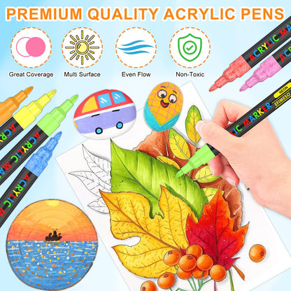 XPaoFey 120 Colors Acrylic Paint Pens, Acrylic Paint Markers, 0.7mm Extra Fine Tip Paint Pens for Rock Painting, Canvas, Wood, Stone, Ceramic, Glass, Fabric, DIY Crafts Making Art Supplies - WoodArtSupply