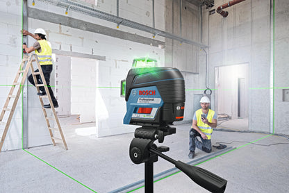 BOSCH GLL3-330CG 200 Ft 12V Max Connected 360 Degree Green-Beam Laser, Includes 2.0 Ah 12V Max Lithium-Ion Battery & Charger, AA1 Alkaline Battery Adapter, Hard Carrying Case, & Accessories - WoodArtSupply