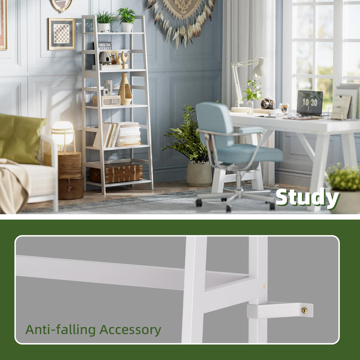 vovala Ladder Shelf, 5-Tier Bookshelf, All Bamboo Heavy Duty Bookcase, Freestanding Open Wood Storage Rack, Modern Corner Display Plant Stand for Living Room, Home Office, Bathroom, Bedroom, White vovala