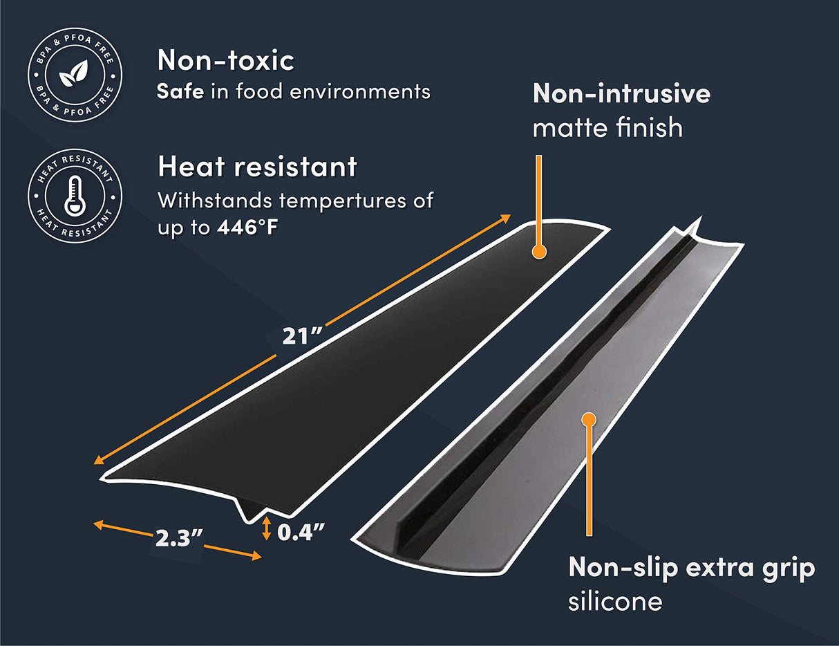 Linda’s Essentials Silicone Stove Gap Covers (2 Pack), Heat Resistant Oven Gap Filler Seals Gaps Between Stovetop and Counter, Easy to Clean Stove Gap Guard (21 Inches, Black) Linda's Essentials