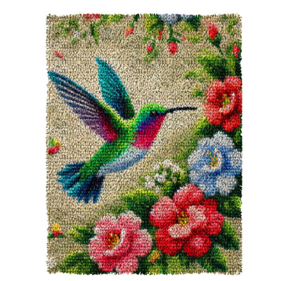 MIAOLLUN Hummingbird Flower Latch Hook Kits for Adults Kids, DIY Bird Pre-Printed Canvas Rug Cushion Making Craft Embroidery Crochet Yarn Kit 52X38cm