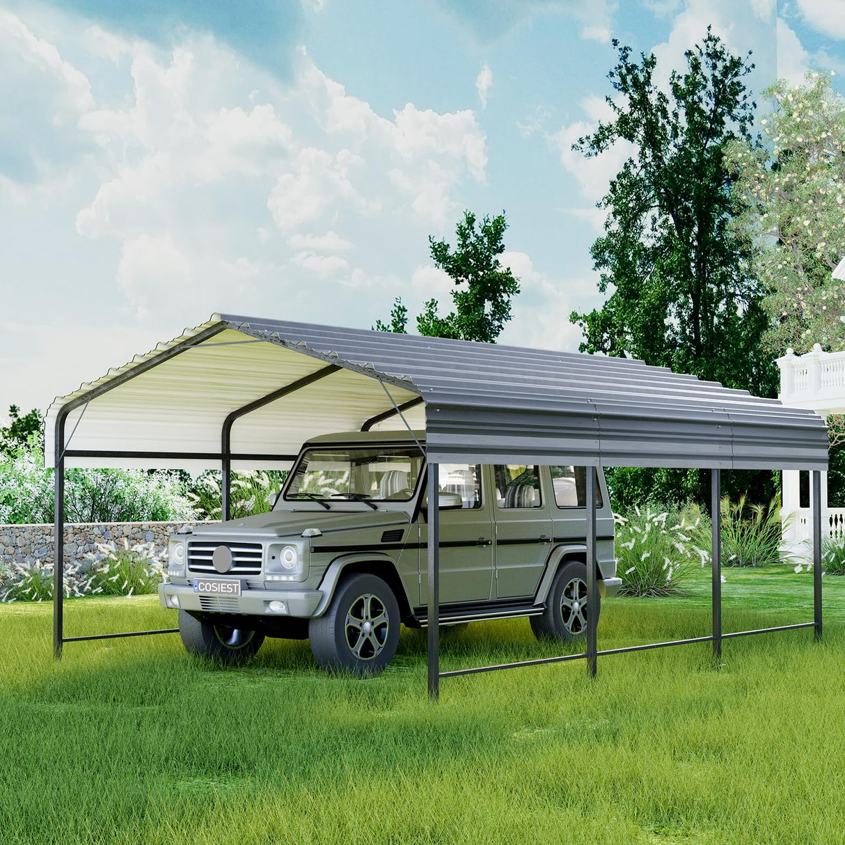 COSIEST 10'x20' Carport with Galvanized Steel Roof, Heavy Duty Metal Carport Canopy, Outdoor Garage Car Shelter Shade for Car, Boats and Truck COSIEST