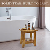 TEAKAURA Teak Shower Bench Stool, 14'' Compact Waterproof Wood Spa Bath Bench with Storage Shelf & Handle, Non-Slip Solid Teak Shower Seat Chair for Small Bathrooms Inside Shower and Outdoor Use TEAKAURA