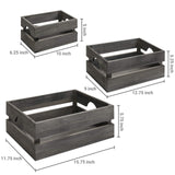 MyGift Rustic Gray Solid Wood Storage Organizer Box with Handle, 3 Piece Various Size Decorative Nesting Crate MyGift