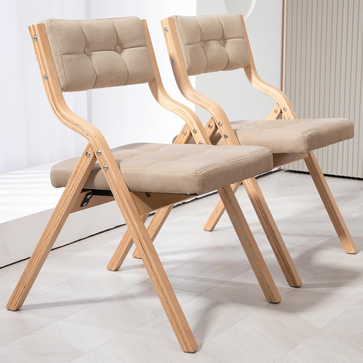 HOMEFUN Folding Chairs with Cushion, Wooden Padded Folding Chairs 4 Pack, Portable and Assembled Folding Dining Chair for Guests Kitchen Office Wedding and Party, Khaki HOMEFUN