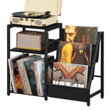 LELELINKY Black End Table,Record Player Stand with Vinyl Storage,3 Tier Side Table with Display Shelf Storage Up to 150 Albums,Industrial Large Record Holder Cabinet for Living Room LELELINKY