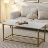 SAYGOER White Faux Marble Coffee Table Simple Modern Rectangular Coffee Tables Open Design Minimalist Center Table for Living Room Office, 39.37 x 19.69 x 17.72, White Gold SAYGOER