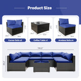 ELEGIBLISS 7 Pieces Patio Furniture Set - Outdoor Sectional Wicker Rattan Furniture with Cushion and Glass Table Patio Conversation Sets for Porch Poolside Backyard Outdoor Sofa Set Modular Sofa ELEGIBLISS
