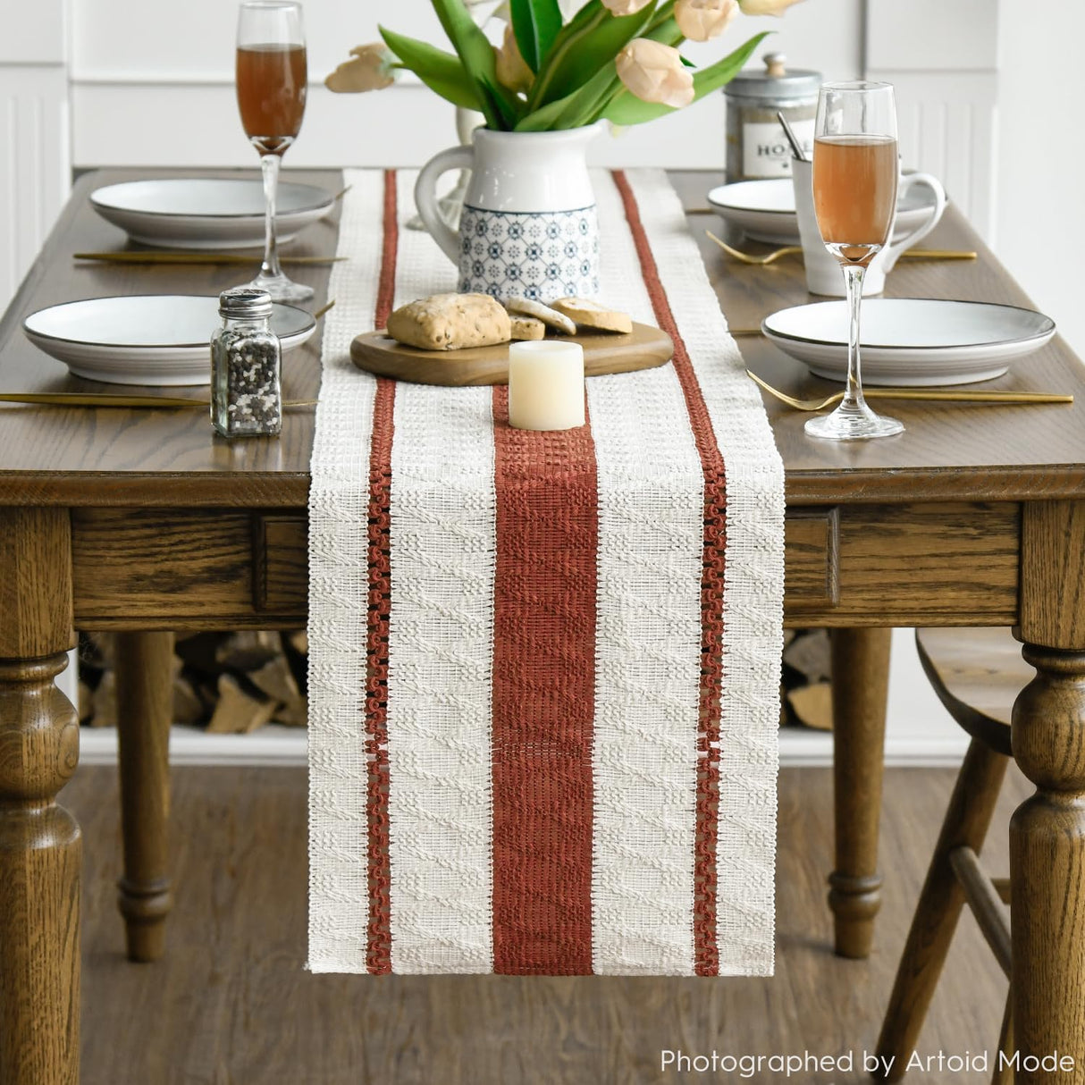 Artoid Mode Caramel Farmhouse Woven Rustic Table Runner, Seasonal Holiday Hollow Kitchen Dining Table Decoration for Home Party Decor 12x72 Inch Artoid Mode